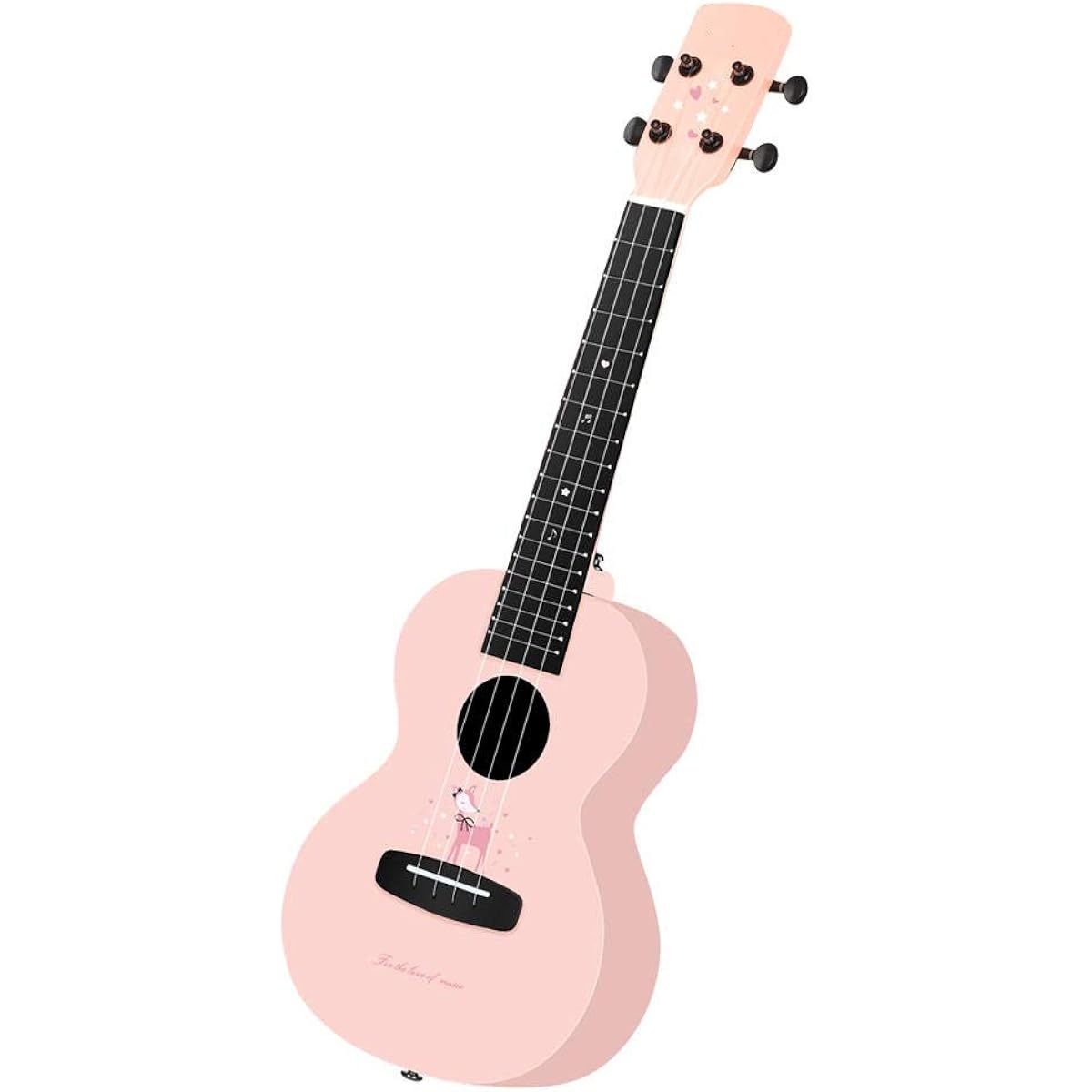 Classical Guitar 23 Inch 4 String Hawaiian Ukulele with Bag Sound Source Deer Pattern Cute Girl Student Easy to Learn and Play (Color: As shown, Size: 23 Inch)