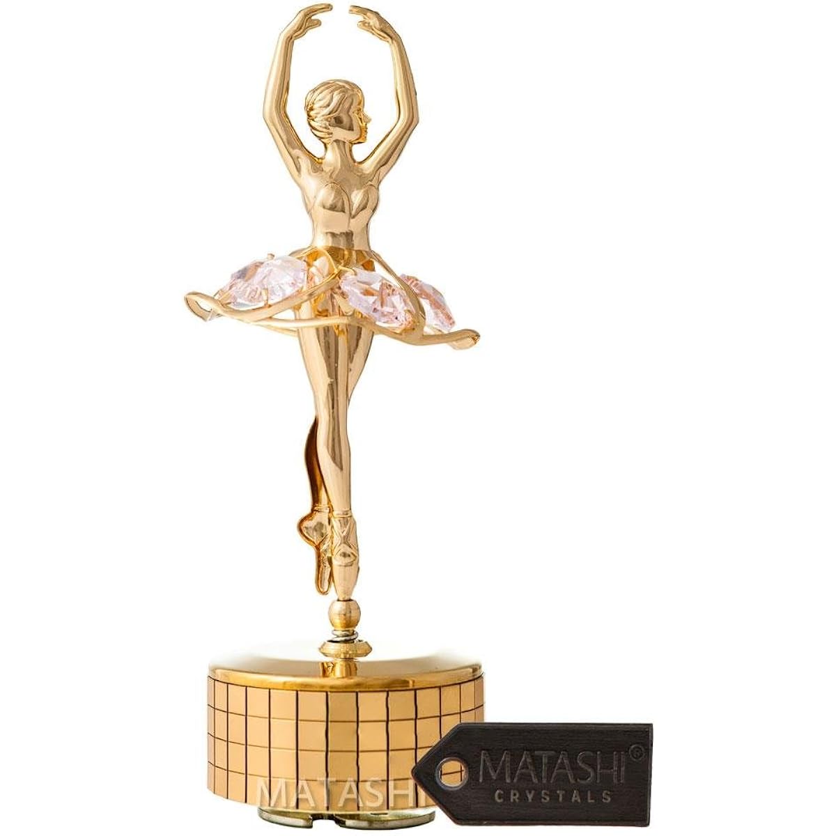 Chrome Plated Silver Ballet Dancer Wind-Up Music Box "Memory" | Table Top Ornament w/ Purple Crystal | Chrome Plated Home or Bedroom Décor | For Girls, Ladies, Women MTMB13028GPK