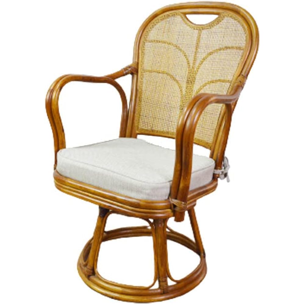 Otake Sangyo Chair, Wooden, Brown, 58x63x93cm High Type, Easy to Read and Smartphone, Rattan Rattan Chair with Arms, High Chair, Seat Chair, Tatami Room, Buddha Room, Buddha Room OT-1306-43-1