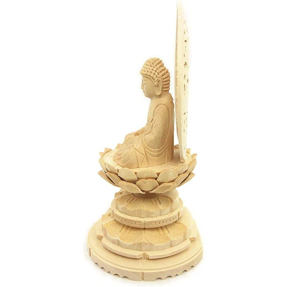 Kurita's special Buddha statue [Tathagata] Shaka Nyorai seated statue 2.0 dimensions (total height 18.5 cm, width 10 cm, depth 9 cm) High quality wood carving made of cypress wood Grass light round stand 5312