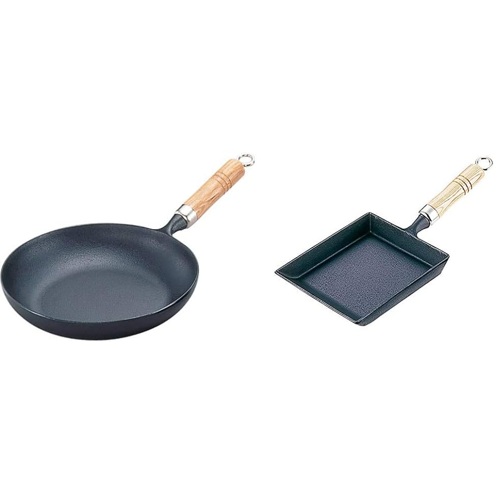 Iwachu Omelet Pan 24 (with Wooden Handle), Black Baked, Inner Diameter 23.5cm, IH Compatible, Frying Pan, Nambu Tekki 24006