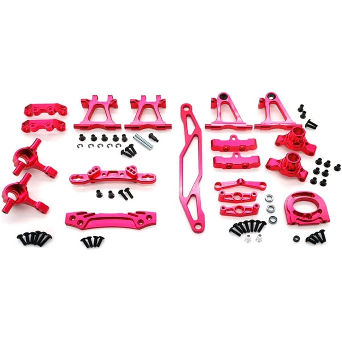 WLYEJA TT02 Upgrade Kit Metal Full Set Rear Arm Shock Absorber Mount Steering Rod Propeller Joint & Shaft Set for 1/10 RC Car Tamiya TT-02 (Red-11pcs/Set)