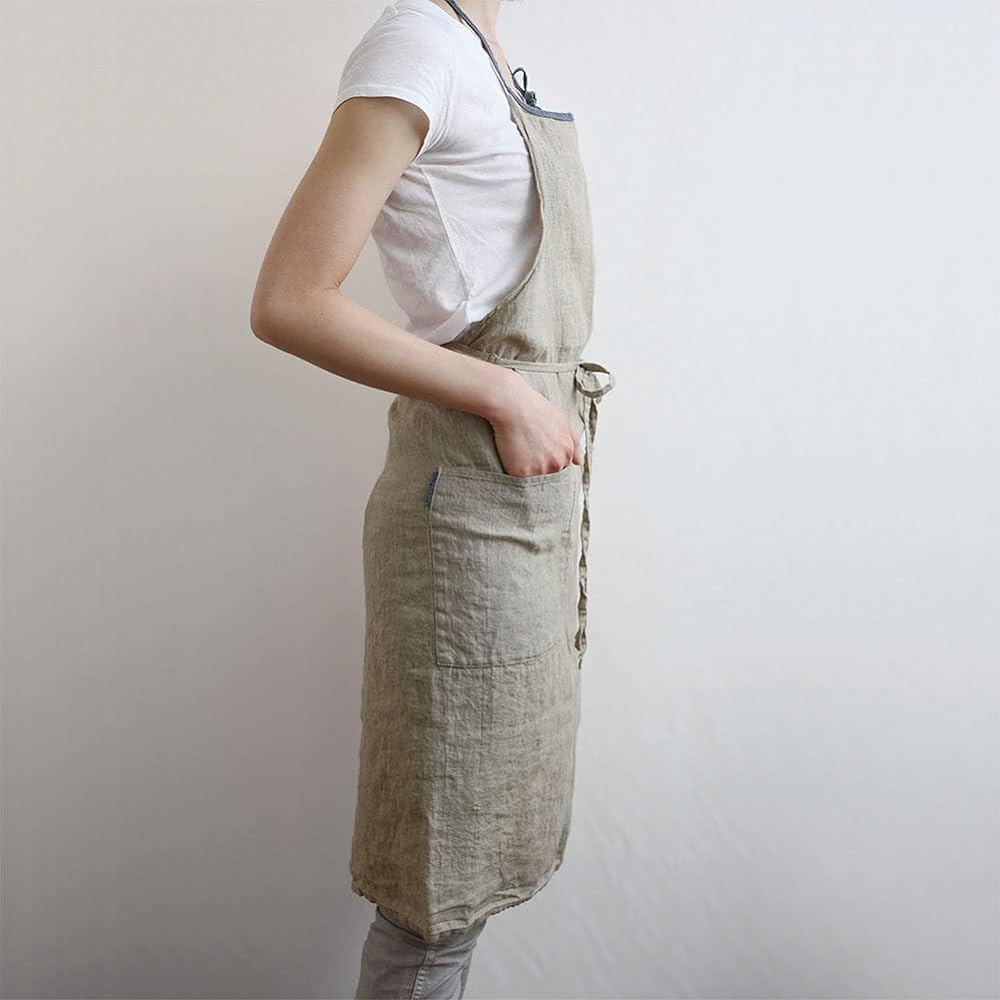 [Lino e Lina] [Lino Elina Apron Full Apron Linen Mila Women's Men's Kitchen Plain Linen Simple Long Length Stylish