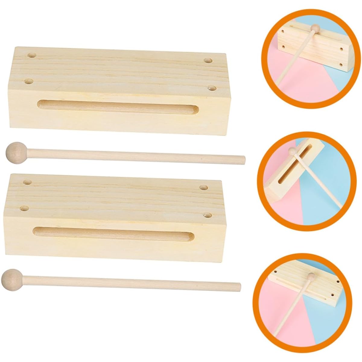 VICASKY 30pcs Set Wooden Clappers, Rhythm Sticks, Drum Jam Blocks, Temple Blocks, Playset Accessories, Camphor, Beech, Maple, Wooden Drums