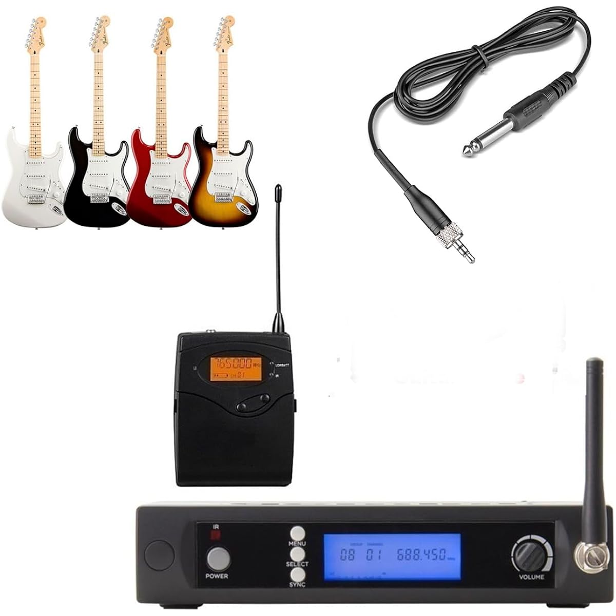 UHF Wireless Guitar Microphone Set (Includes Wireless Instrument Cable and Guitar Cord)