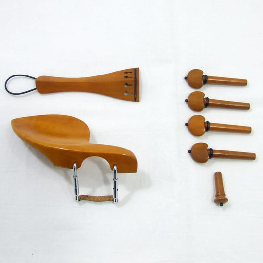 Violin 44 Boxwood Hill Style Fitting Set Chin Rest Tail Piece Pegs Ebony Made in India Boxwood BoxWood