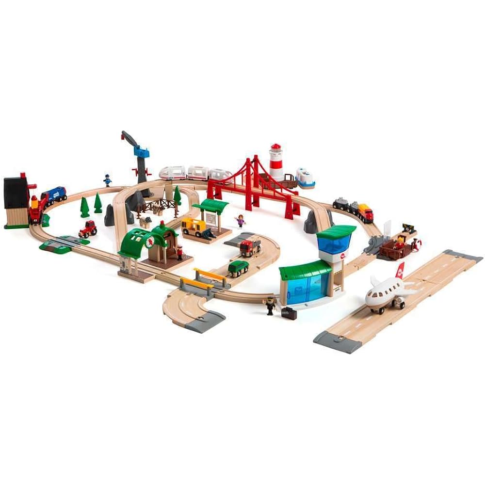 BRIO WORLD World Deluxe Set [Train, Ship, Airplane, Toy, Wooden Rail] 33766