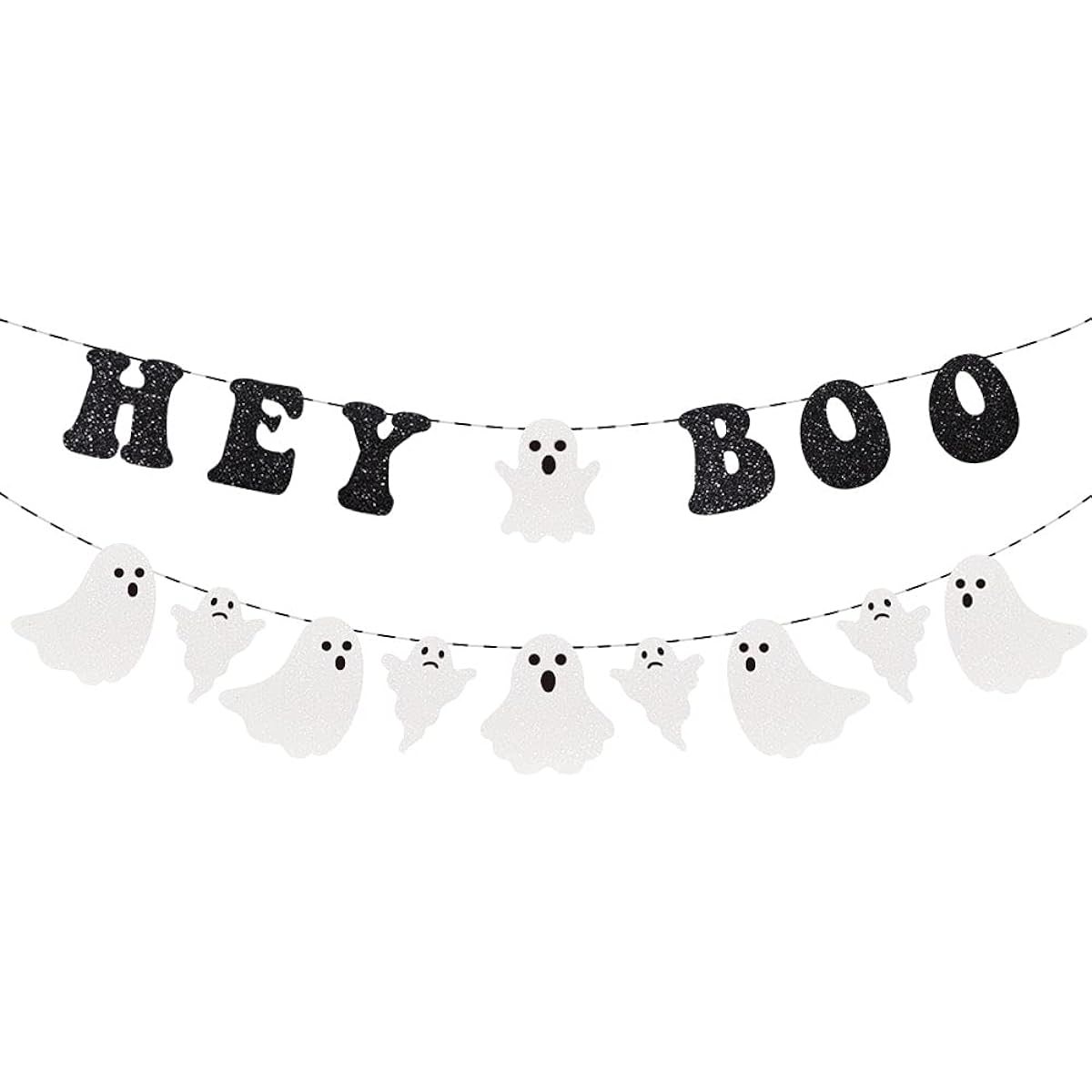 Hey Boo Banner Halloween Party Decorations Glitter Ghost Banner Happy Halloween Party Supplies Boo Banner Halloween House for Doorway Indoor Outdoor Party Decorations