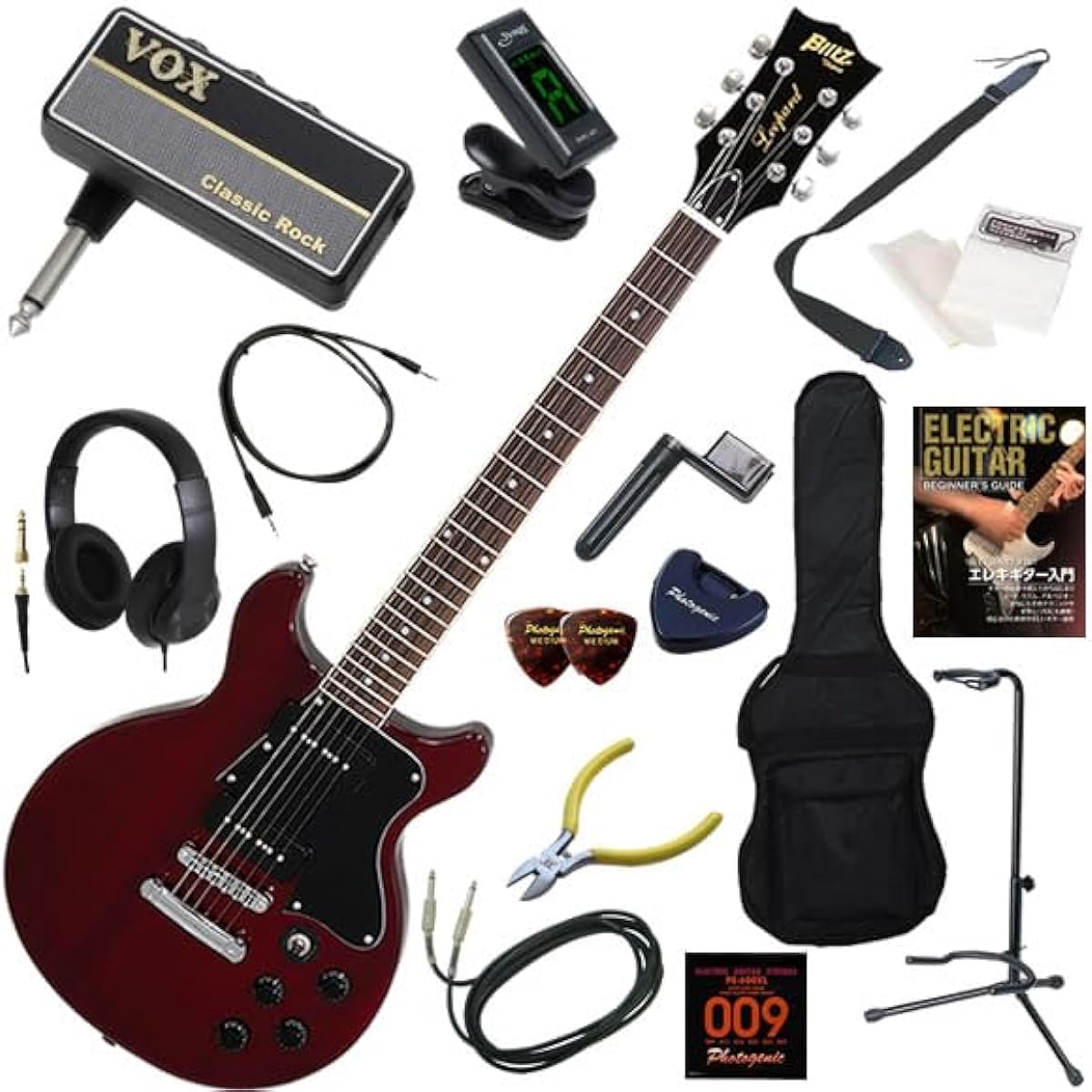 Blitz Electric Guitar Beginner's 16-piece set including headphones, guitar and amPlug2 amplifier BLP-SPL/WC/WR (Wine Red)