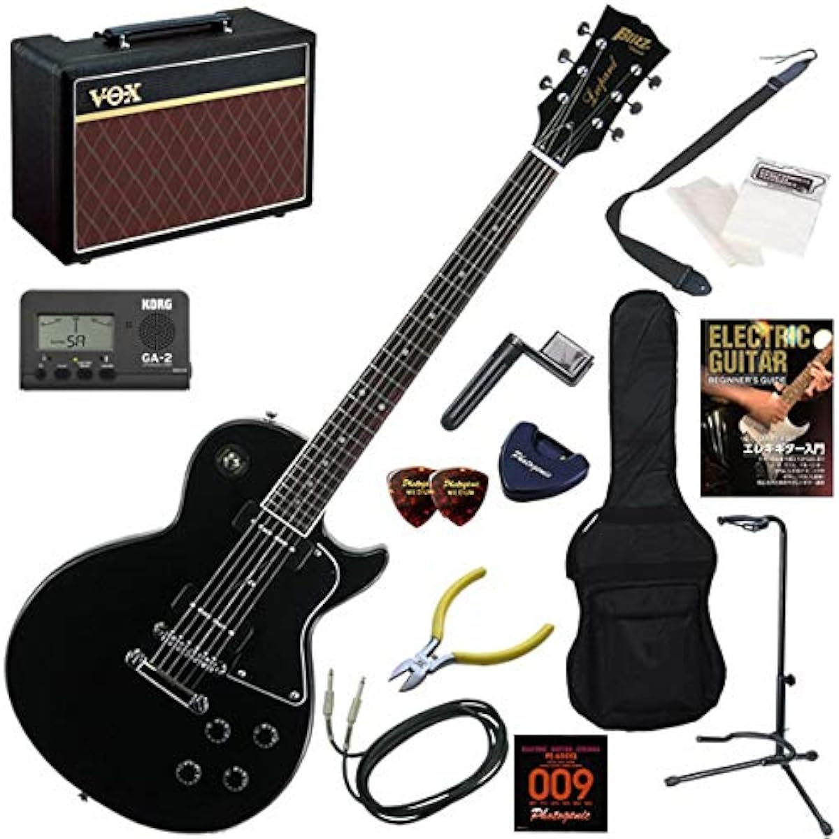 Blitz Electric Guitar Beginner's Set, 14-piece Authentic Set Including VOX Pathfinder10 BLP-SPL/BK (Black)