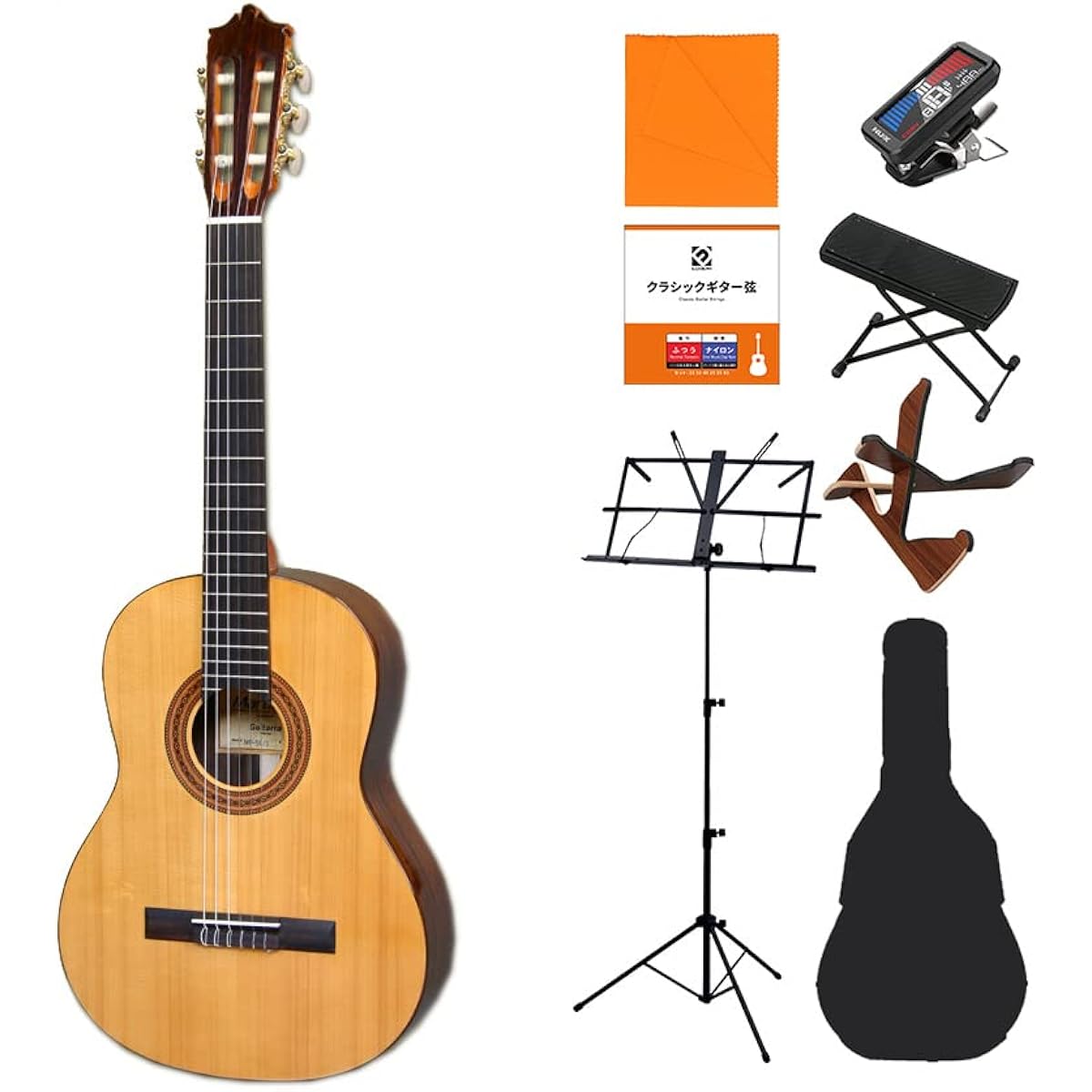 Martinez MR-580S Classical Guitar Beginner 8-piece Set, 9-12 Years Old, Size for Middle to Upper Elementary School Students, 580mm Scale, Solid Pine, Martinez