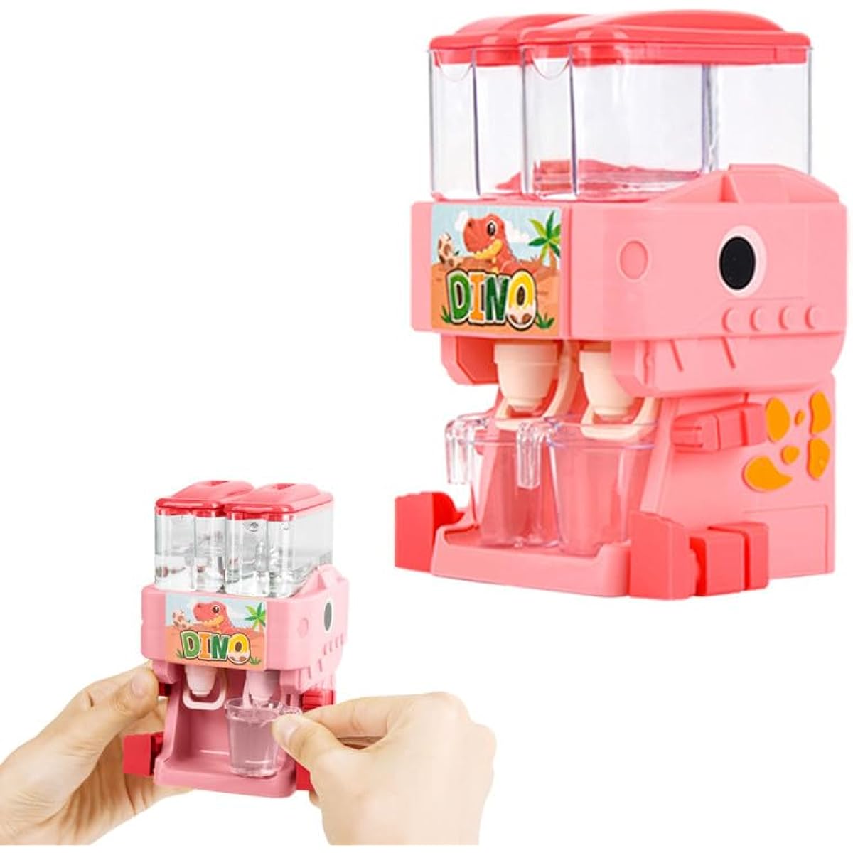 lebowen Mini Water Dispenser for Kids, Cute Dinosaur Shape, Perfect for Role Playing/Office Desktop Decoration/Gift, Dual Outlet Kitchen Fountain Toy (Pink)