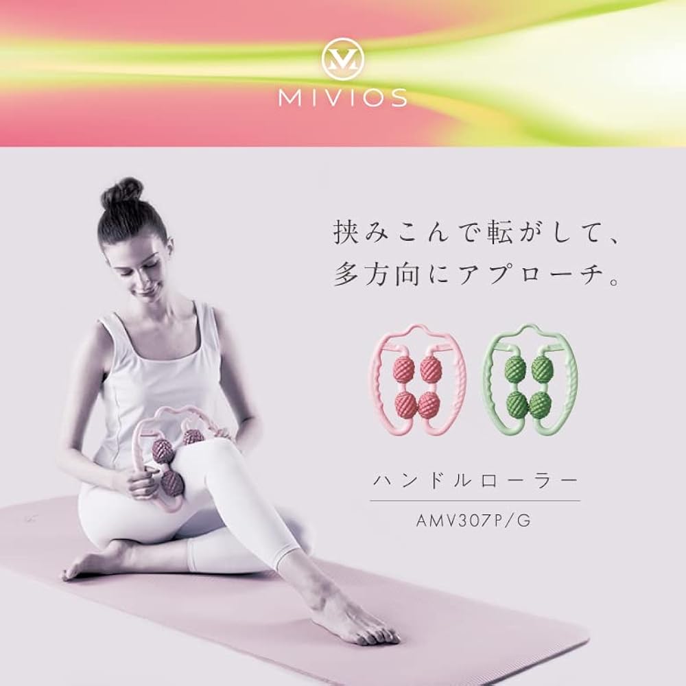 MIVIOS Exercise Roller Myofascial Release Loosen Stretch Handle Roller AMV307 Pink/Green