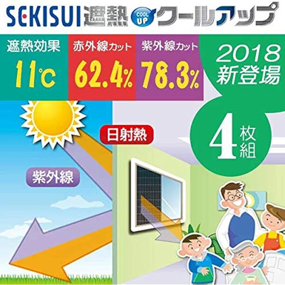 Thermal Insulation Cool Up Bonus Sekisui Light Shielding Sheet for Window Glass (100cm x 200cm) Set of 4 Heatstroke Prevention Heat Insulation Film