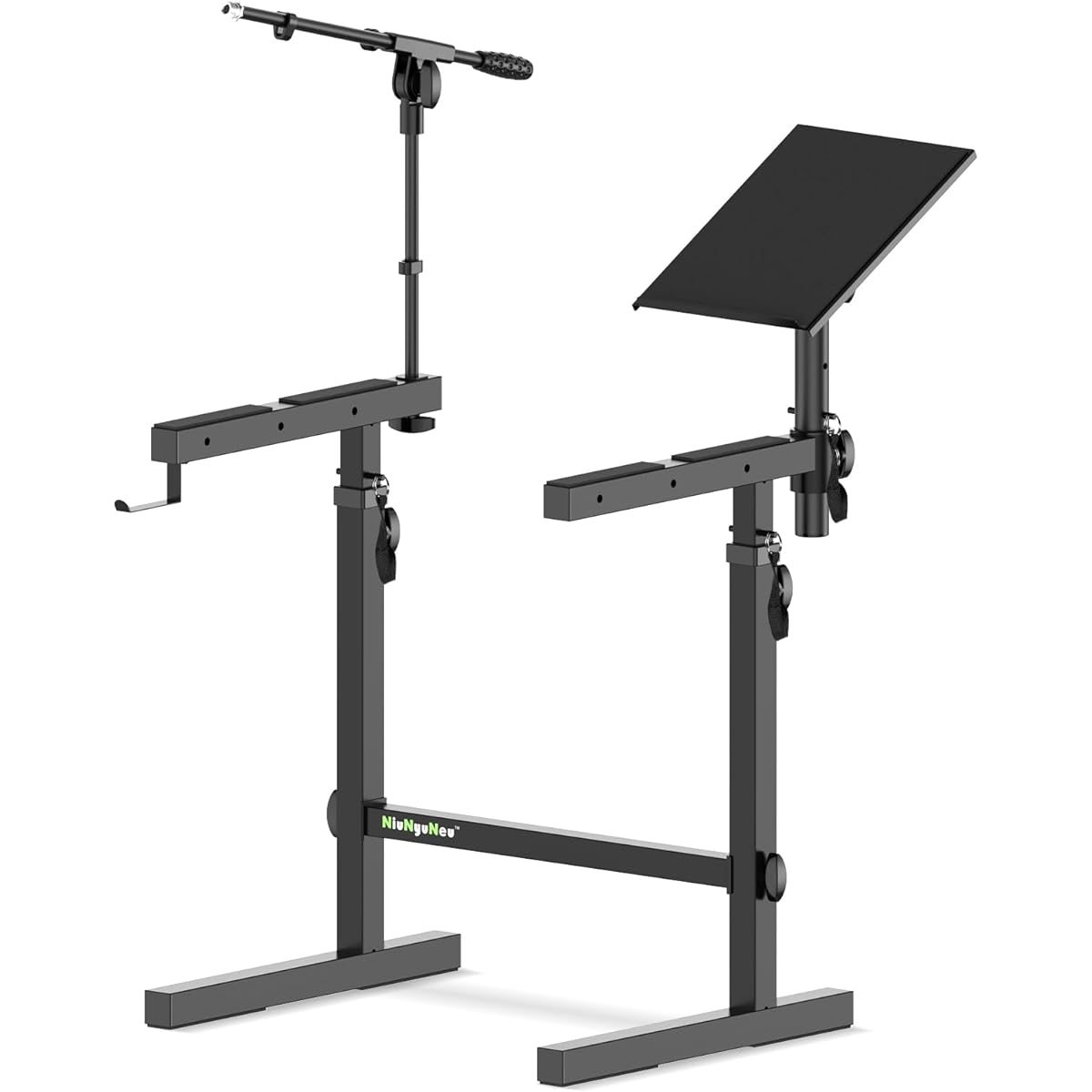 NiuNyuNeu Multifunctional Keyboard Stand Heavy Duty Piano Stand with Microphone Stand and Laptop Stand Headphone Hook Height Adjustable Combo Keyboard Stand