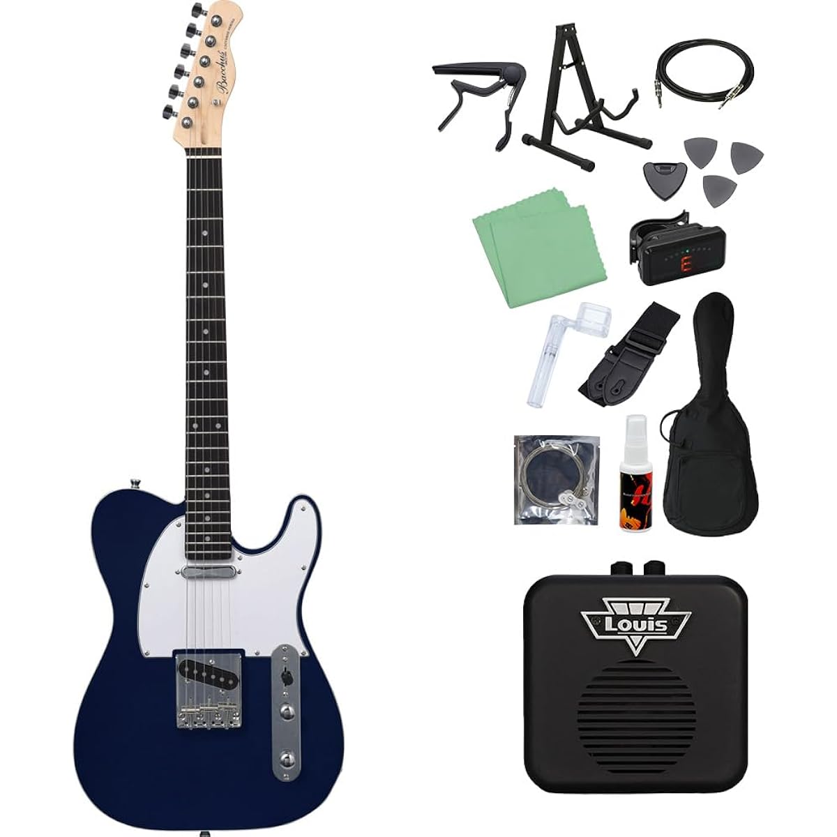 Bacchus BTC-1R DLPB Electric Guitar Beginner 14-Piece Set [With Mini Amplifier] Dark Lake Placid Blue Bacchus