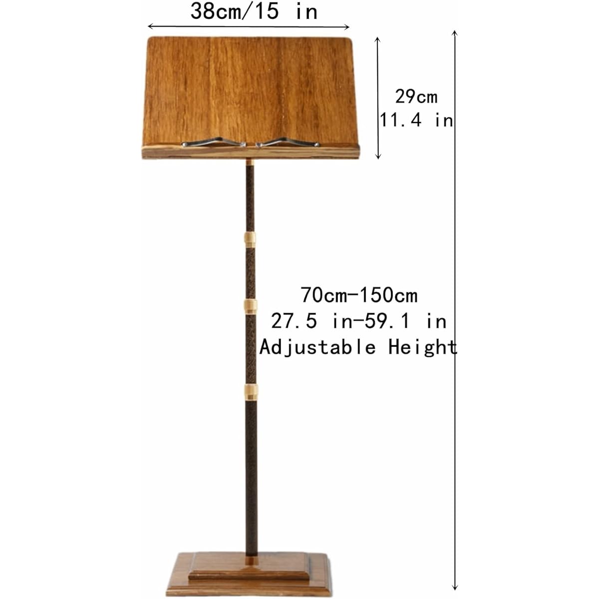 Miwayer Bamboo Conductor Music Stand Height Adjustable Foldable with Wide Wooden Book Plate (Carbon Fiber Bracket)
