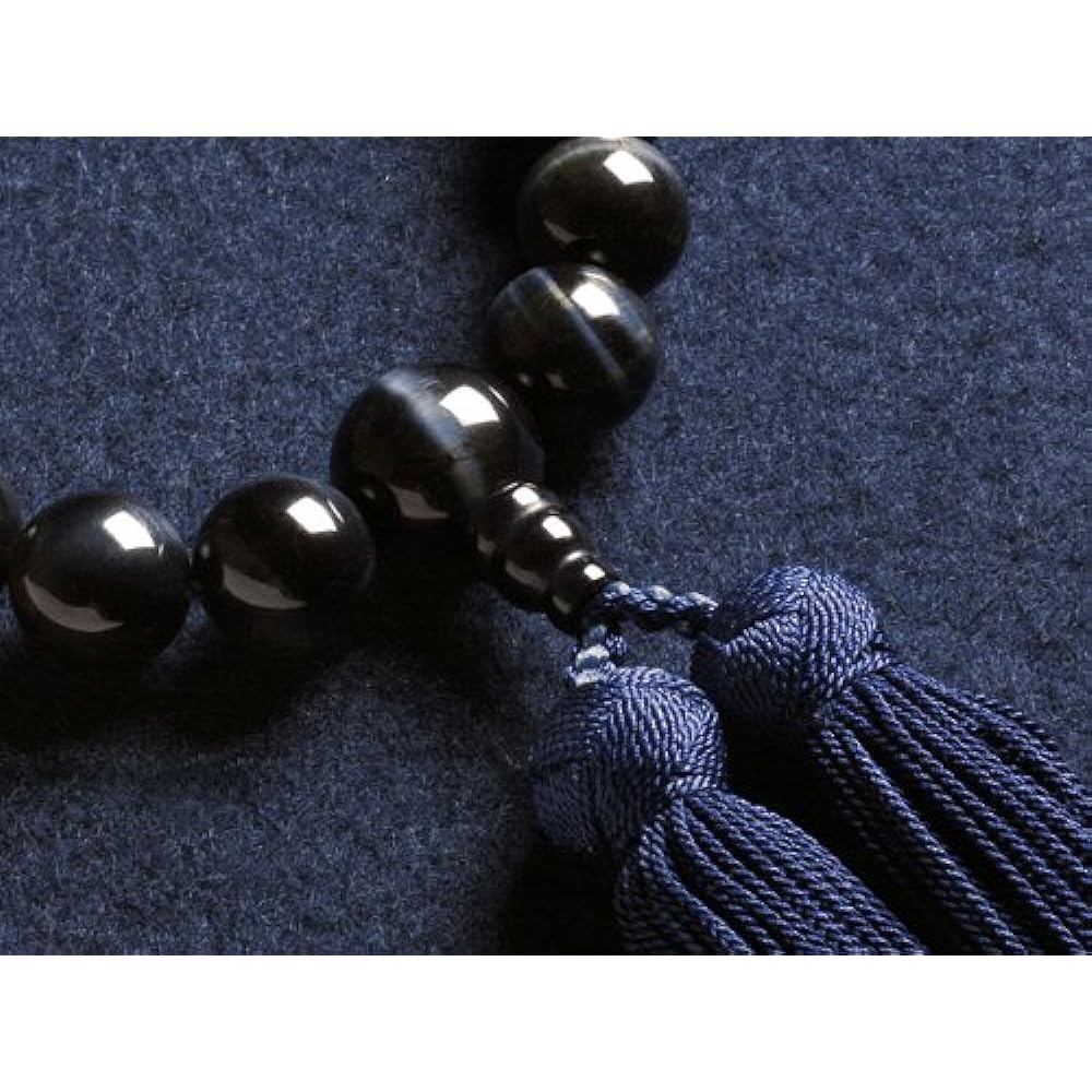 Kyoto Buddhist Altar Hayashi Prayer Beads for Men, Pure Silk, Miyakofusa, Blue Tiger Eye Stone (Beads for Men), Informal Prayer Beads, One Hand, Single Flower [Hawkseye] [Bead Bag Set] M-023 Kyoto Prayer Beads Can be used by all sects
