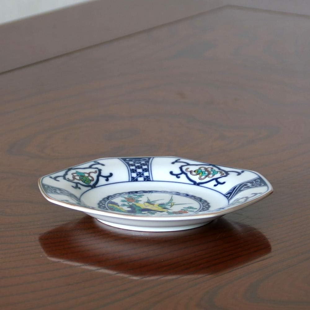 Kutani ware Seikaze No. 5 octagonal plate set (set of 5) dyed treasure crest flower bird SH-02