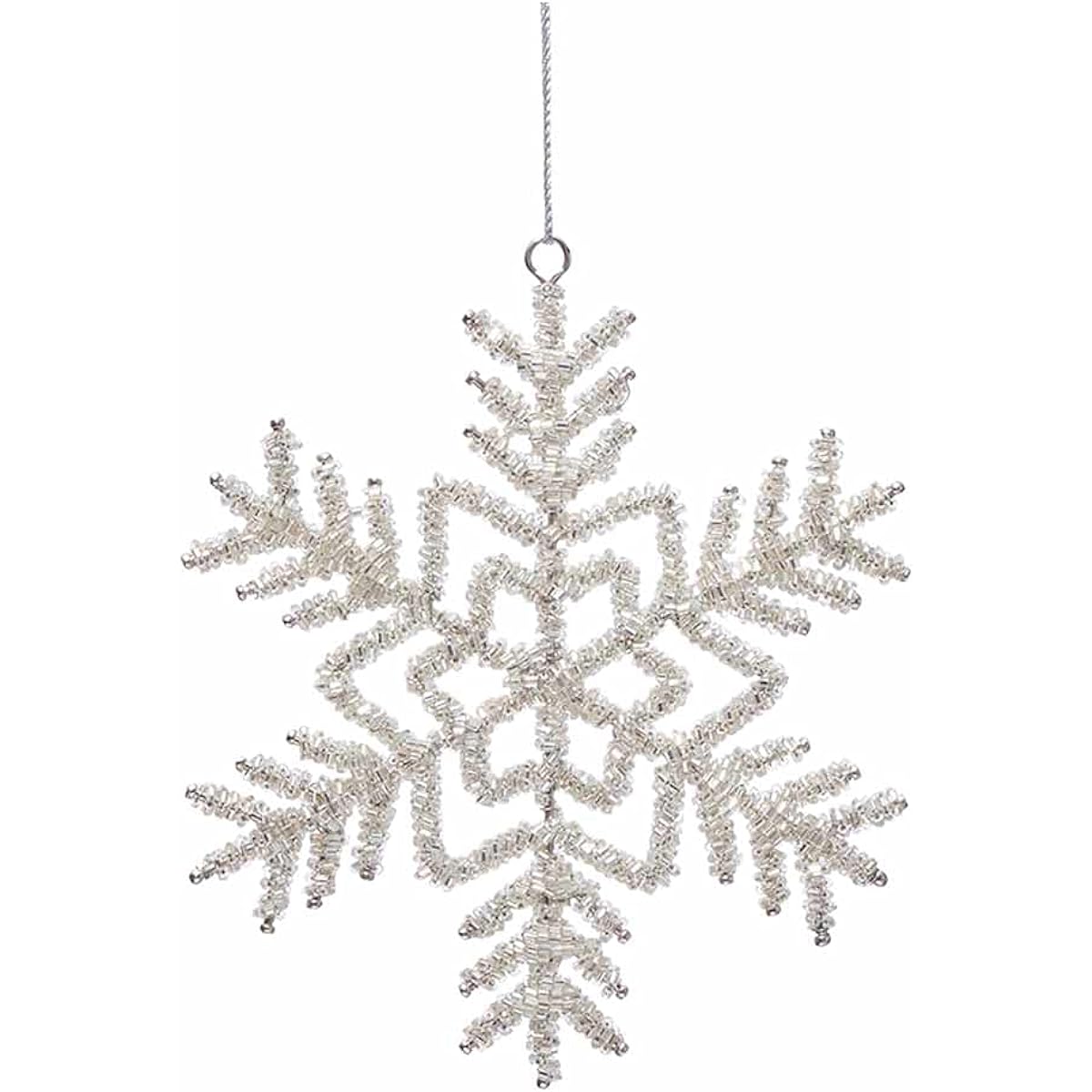 Serene Spaces Living Set of 6 Hanging Glass Bead Snowflake Ornaments, Christmas Tree Ornaments, Glitter Ornaments for Holiday Decorations, Winter Wonderland Themed Wedding, 6" Diameter