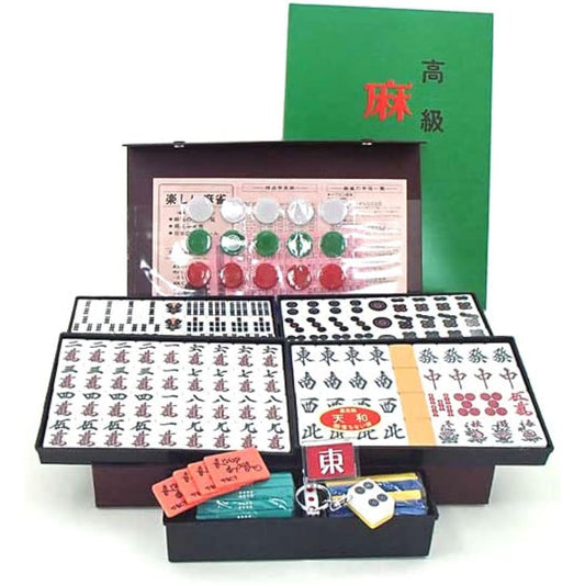 R-shaped tiles that are hard to break, handmade Japanese mahjong tiles, Tenhou yellow (with colored scoring sticks), with tile strap