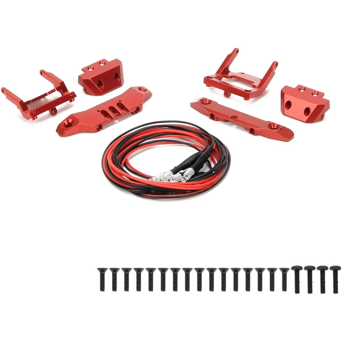 RCAWD Machined Alloy Bumper Front(1)/Rear(1) with 4 LED Lights for 1/18 Latrax Desert Prerunner Teton Traxxas RC Car (Red)
