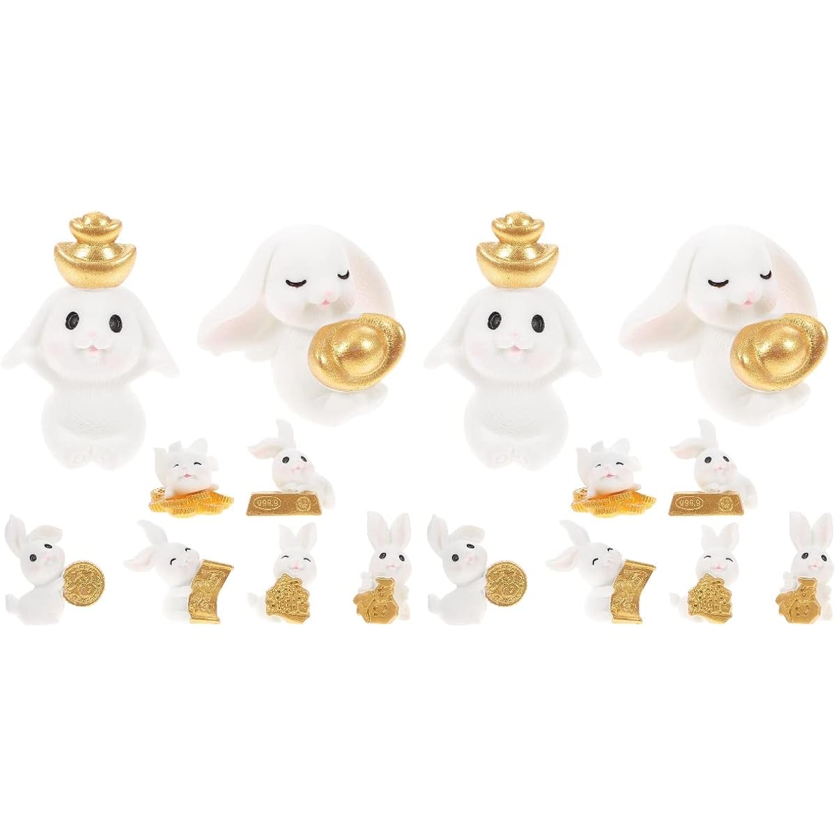 LUOZZY 16 Pieces Miniature Rabbit Figurines Mini Resin Bunny Cake Decoration 2023 New Year Party Ornaments