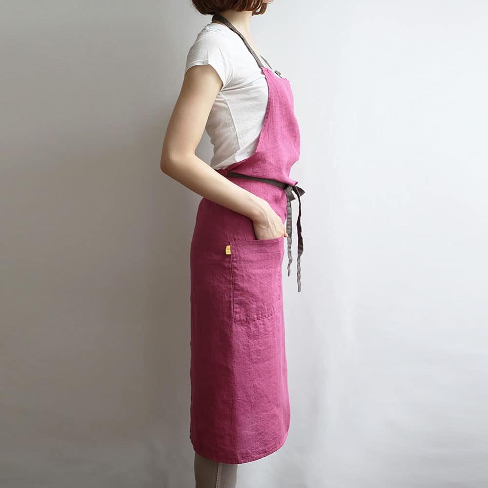 [Lino e Lina] Lino Elina Apron Full Apron Manon A266 Magenta Women's Men's Kitchen Plain Linen Hemp Simple Long Length