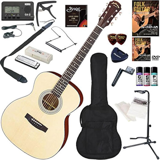 ARIA Acoustic Guitar Beginner's Set, the ultimate 19-piece set including harmonica, AF-201/NT (Natural)