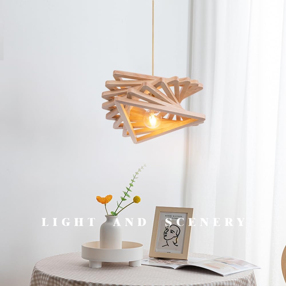 Pendant Light Hanging Light Wooden Triangular Scandinavian Antique Lighting Stylish Living Alone Compatible with LED Bulbs 6 Tatami 8 Tatami Kitchen Living Dining Table Ceiling Lighting for Coffee Shop Elegant Classic Retro GL-28-JP