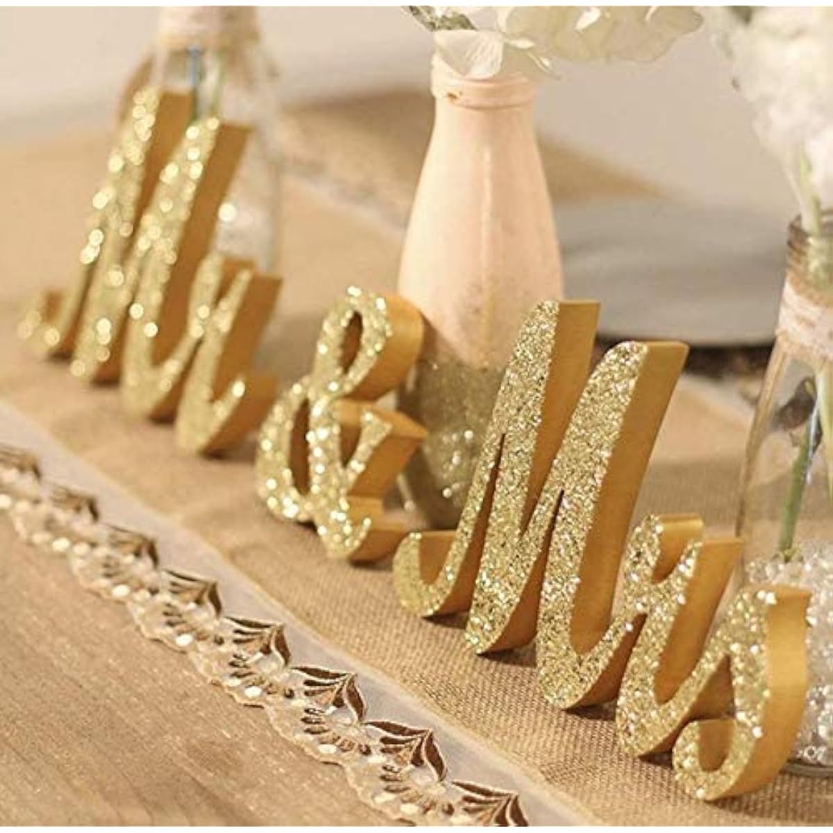wantmaz Golden Mr and Mrs Sign Wedding Table Decorations Wooden Freestanding Letters for Photo Props Rustic Wedding Decorations Anniversary Wedding Shower Gifts