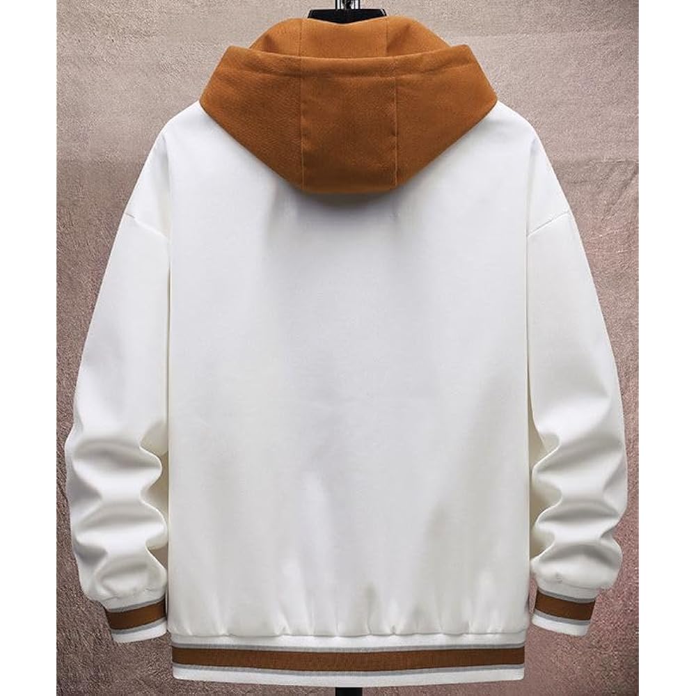 [aspersio] Men's Hooded Jumper, Street Style, Long Sleeves, Baseball Clothes, Layered Style, Stylish Outerwear