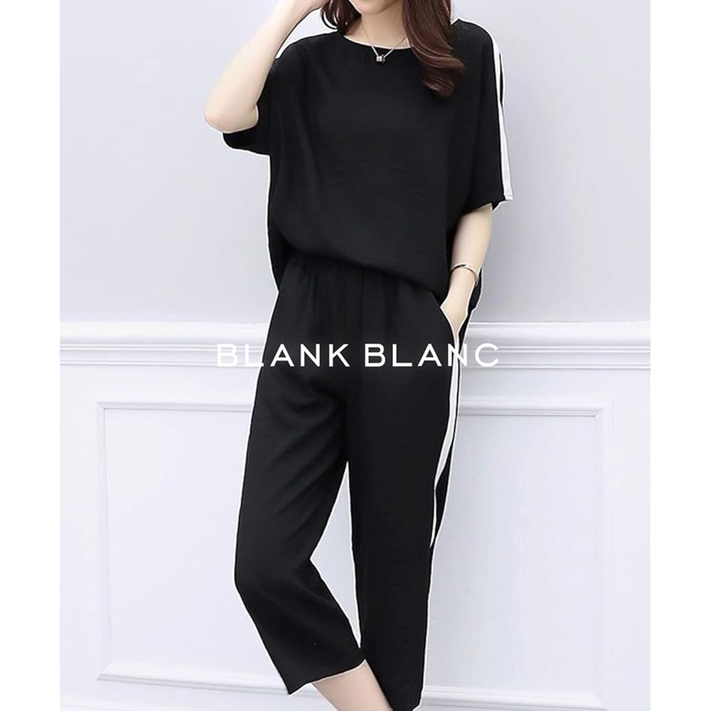 [BLANK BLANC] Top and bottom set, cut and sew pants, line, women's room wear, everyday wear, spring, summer, fall, B16
