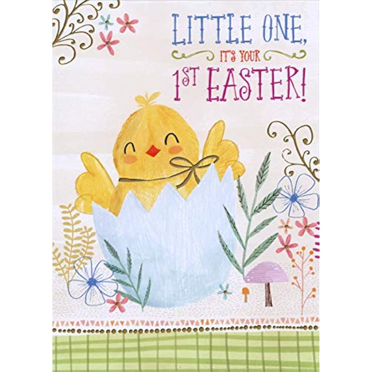 Designer Greetings Baby Chick Hatch Out of Light Blue Egg :Baby's 1st :First Easter Card