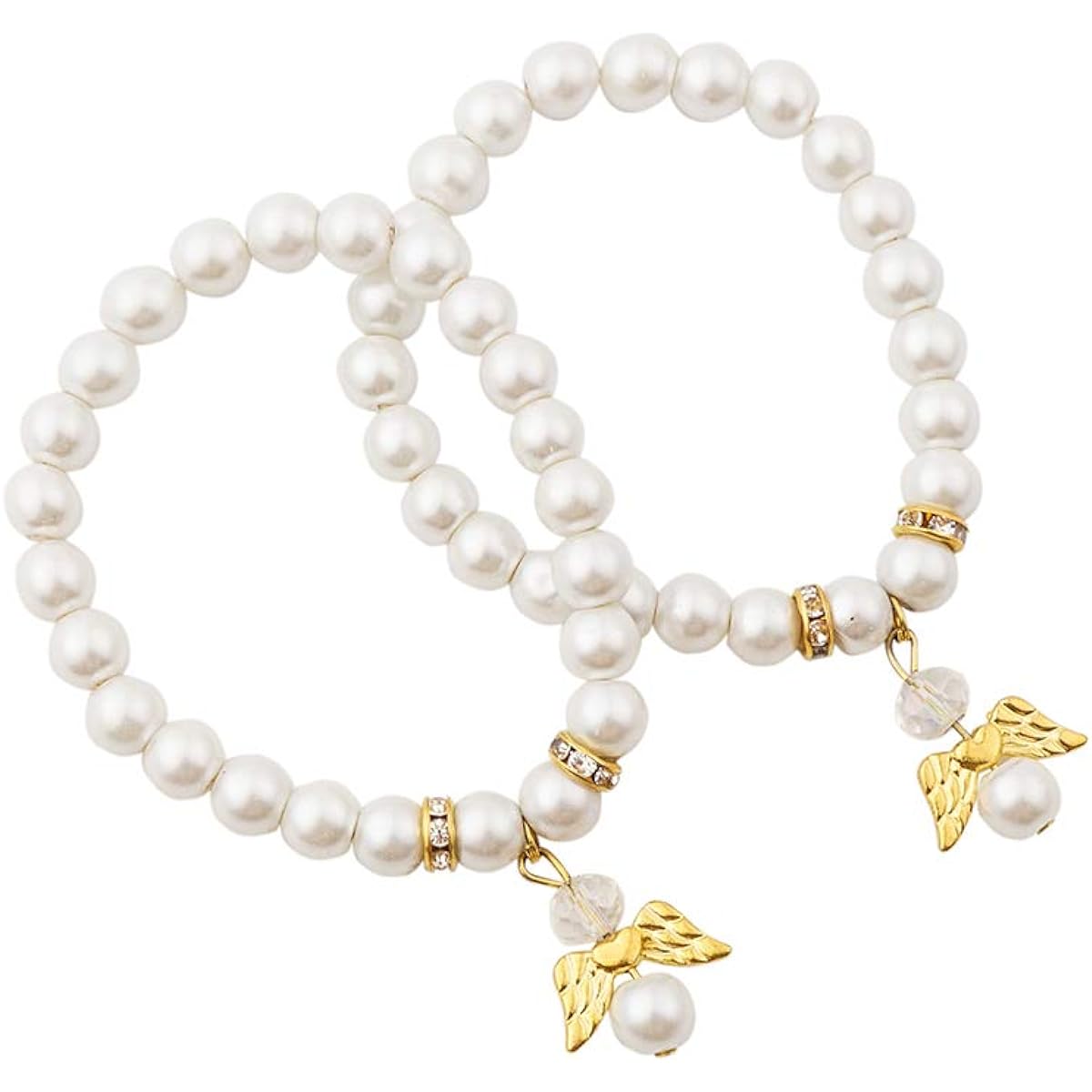 Baptism Pearl Angel Wings Cross Crystal Stretch Bracelet Recuerdos de Bautizo Communion Birthday Wedding Shower Favor Boys Girls
