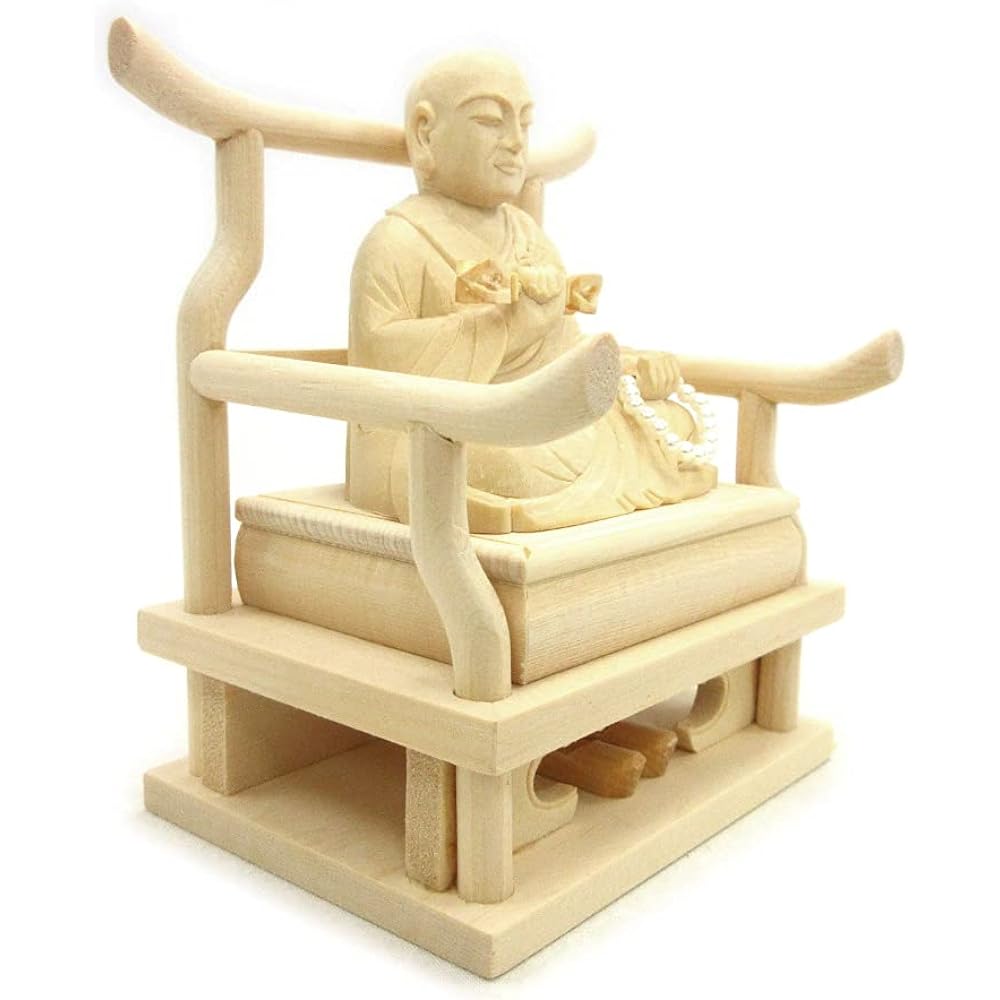 Kurita Specialty Buddha Statue [High Priest] Kobo Daishi Seated Statue 1.8 inches (total height 11cm, total width 9cm, depth 6.5cm) High quality Japanese cypress wood carving 15295