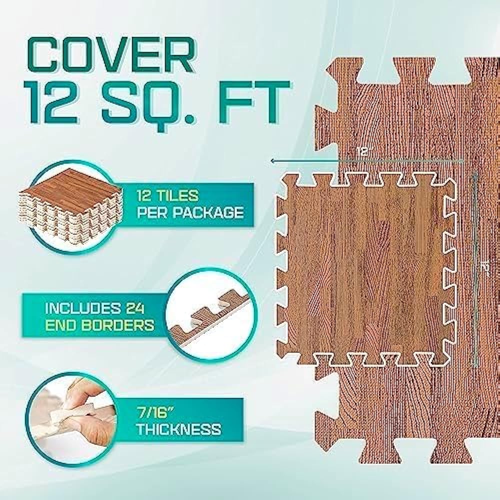 Yes4All Gym Mat, Joint Mat Interlocking, 12 Colored Mats, Floor Mat Soundproofing, Antibacterial and Odor Resistant, Compatible with Floor Heating