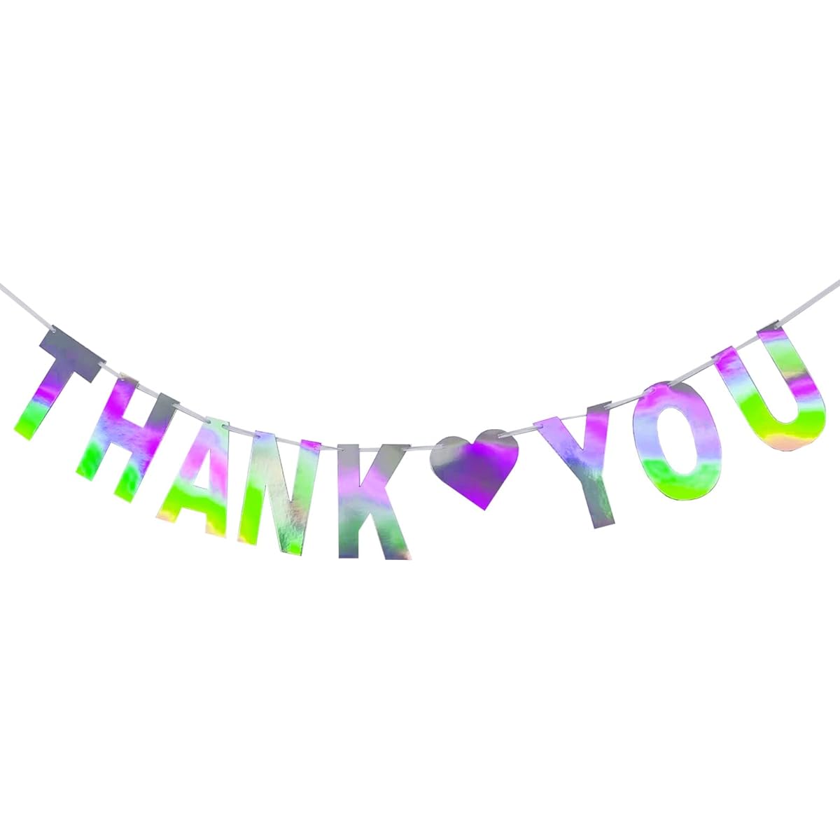 Blukey Holographic Thank You Banner with Hanging Flag String, Rainbow, White, Thanksgiving Banners and Signs