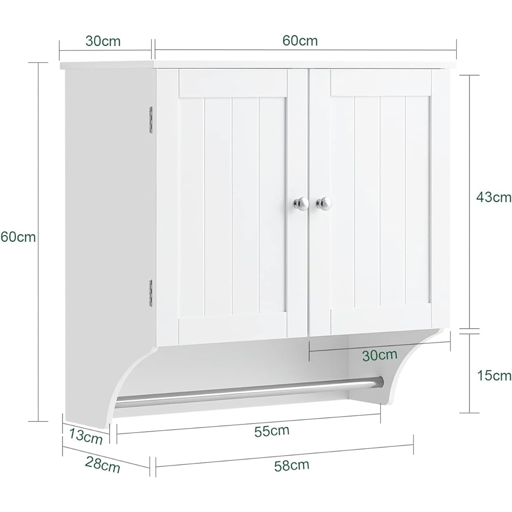 SoBuy Hanging Shelf, Wall Hanging Shelf, Wall Storage, Washroom Storage, Towel Rack, Width 60 x Depth 30 x Height 60, Movable Shelf, Wooden, Scandinavian Style, Towel Hanger, Toilet Storage, Kitchen Storage, Storage Shelf, Laundry Storage (BZR84-W)