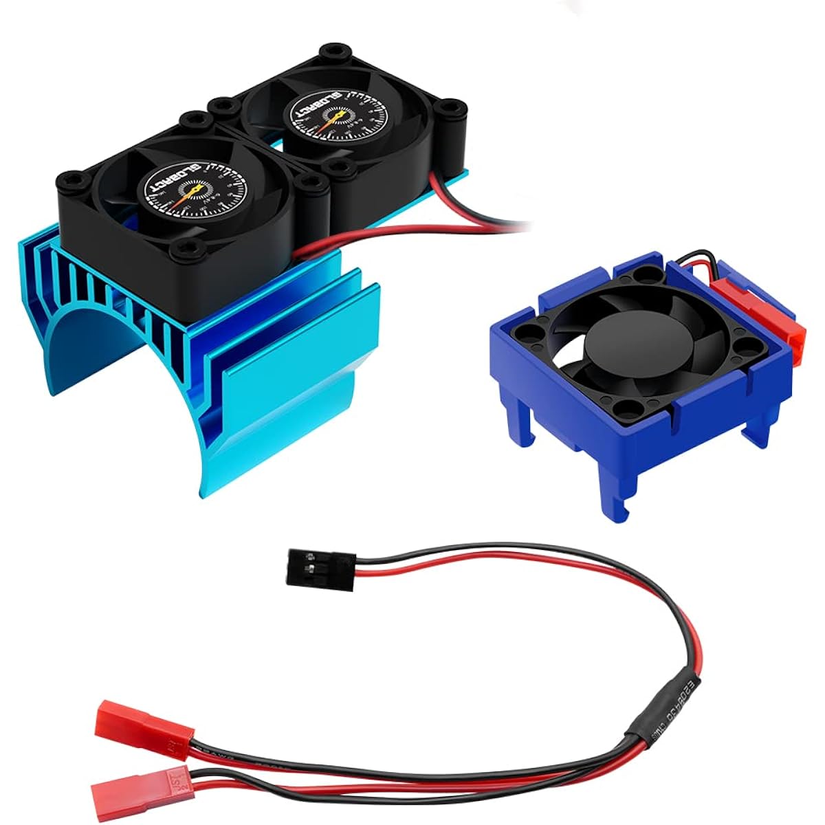 GLOBACT VXL-3s ESC Cooling Fan and Motor Cooling Fan Dual Fan Set for 1/10 Traxxas Slash 4x4 Stampede 4x4 Rustler 4x4 Traxxas 3340 Velineon VXL-3s Cooling Fan Replacement (Blue)