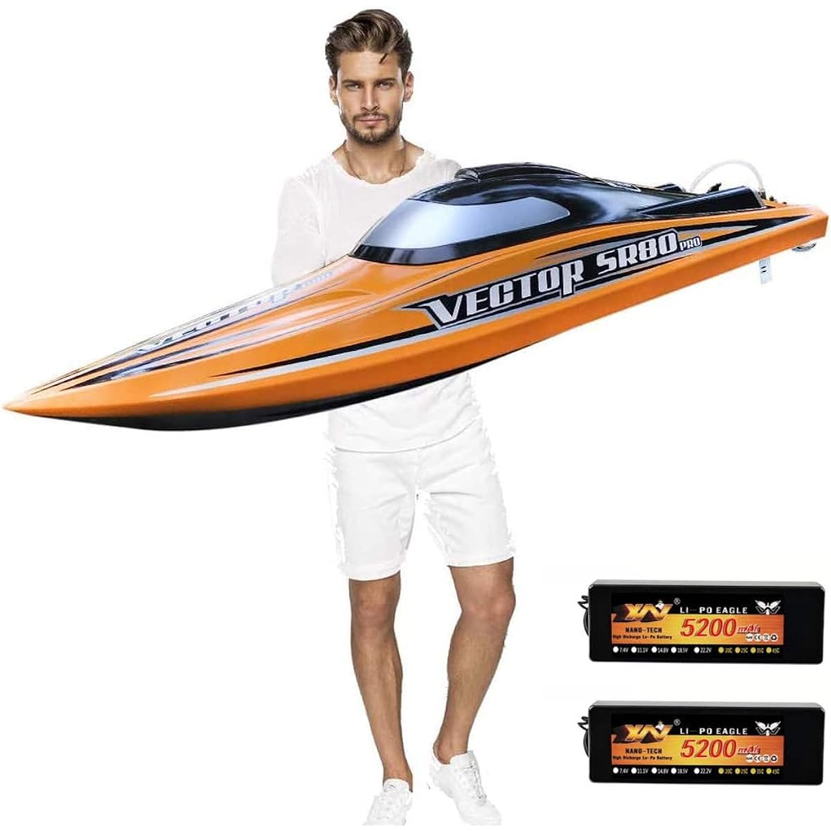 31.5" Large Remote Control Boat for Adults 798-4P Pro Brushless Speed Boat 80km/h+ Powered by Two 5200mAh Batteries Simultaneously Upgraded All-Metal Rudder