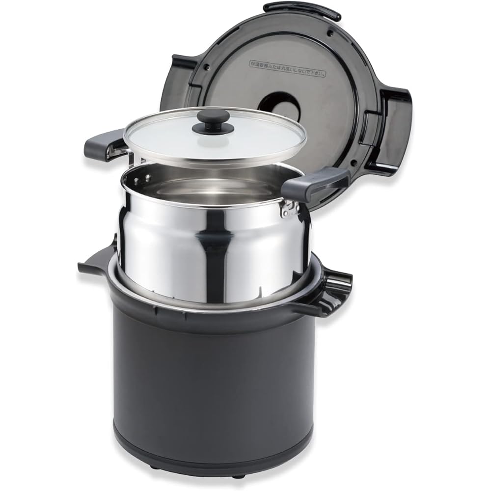 Pearl Metal Painted Vacuum Heat Insulation Cooking Pot Cooker 4.5L For 4-6 People Black Ecocok II HB-6447
