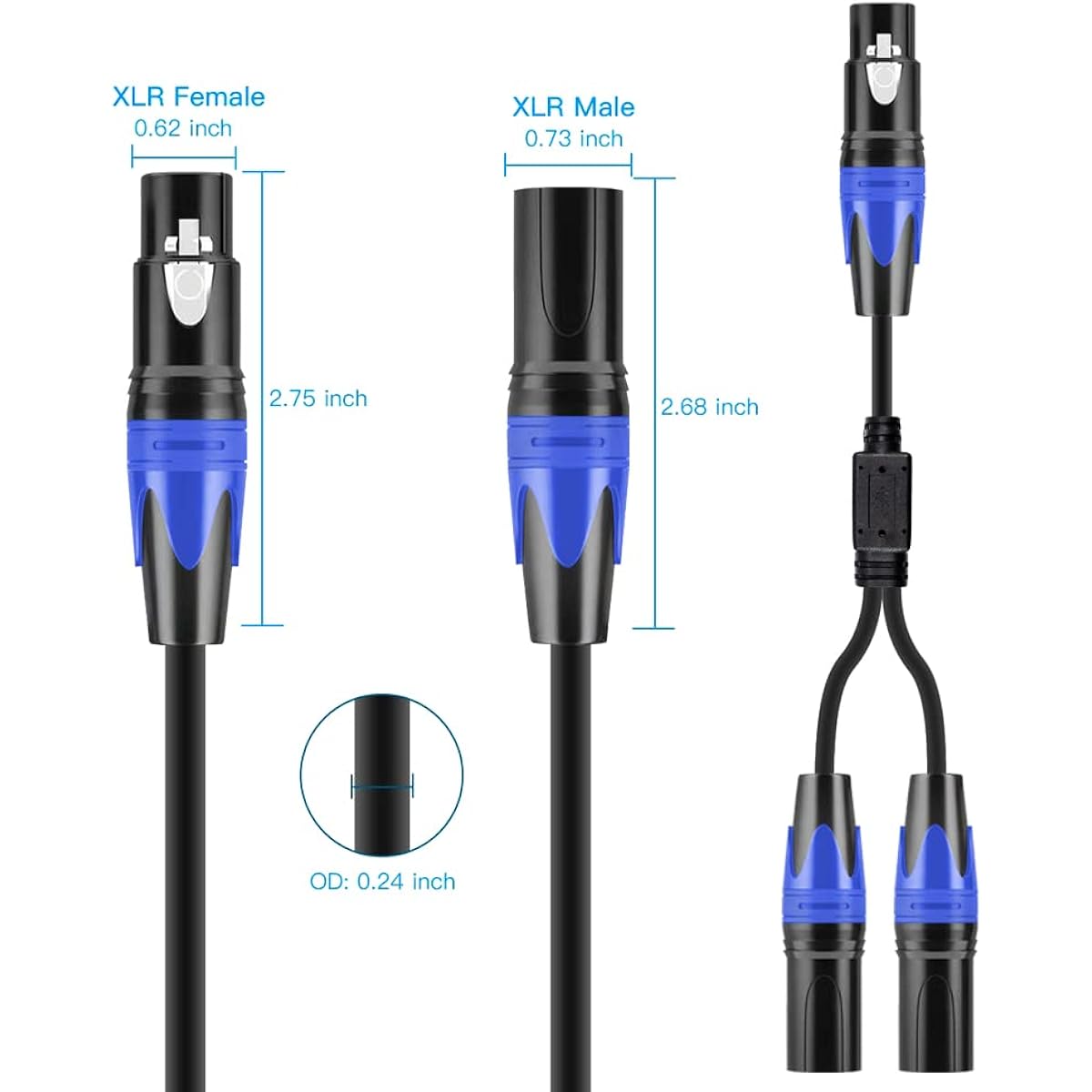 XLR Splitter Cable 1 XLR Female to 2 XLR Male Patch Y Cable Balanced Mic Splitter Cord Audio Adapter (11.8")