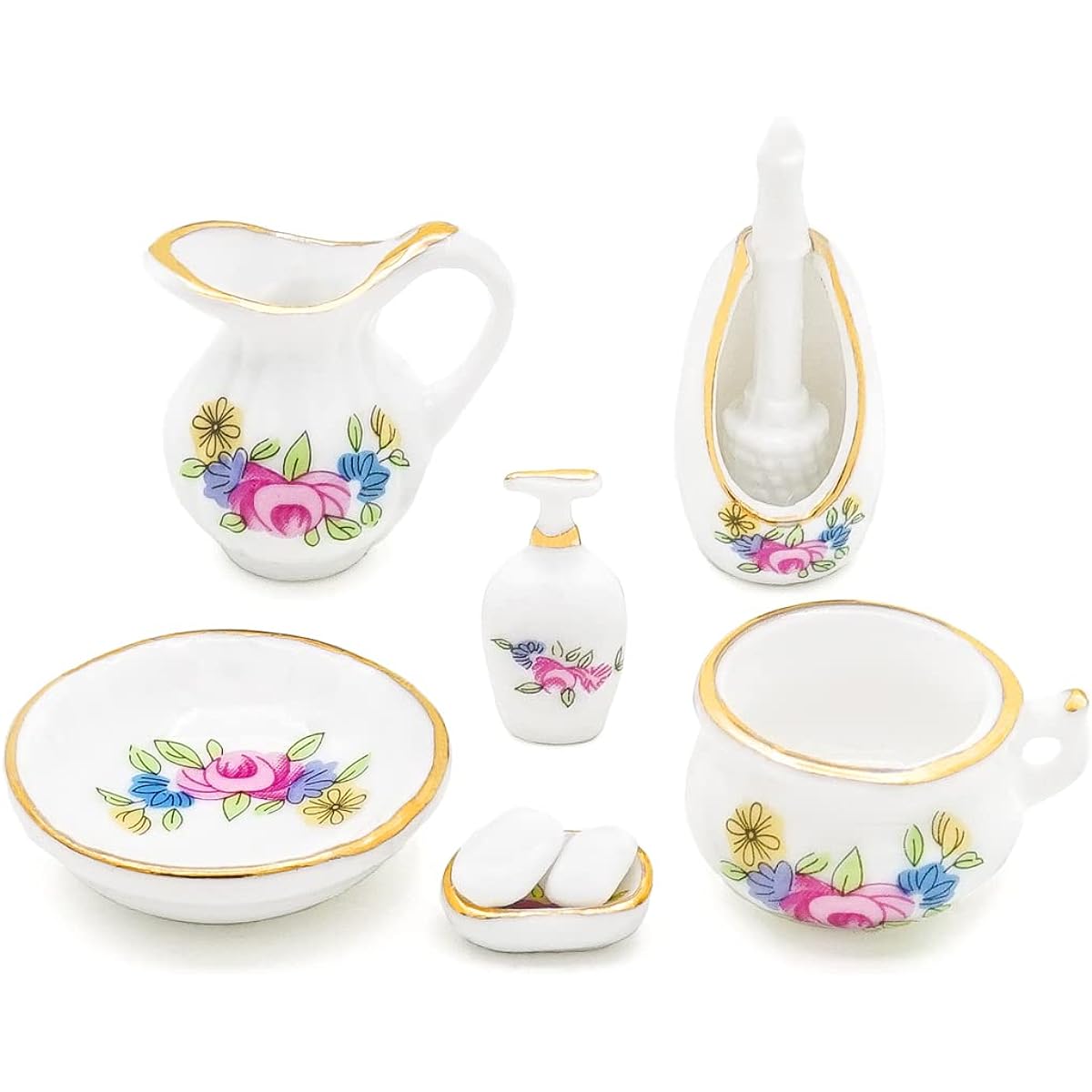 Odoria 1:12 Miniature Bathroom Kit 7PCS Soap Dispenser Shampoo Set Porcelain Dollhouse Accessories