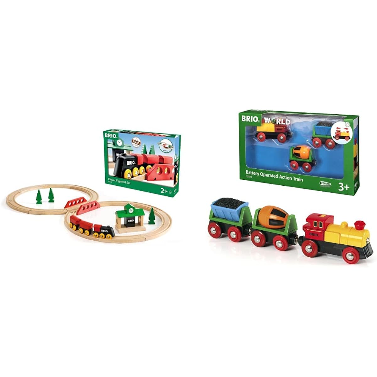 BRIO Classic Rail Figure 8 Set [22 pieces] Ages 2 and up (Train Toy, Wooden Rail) 33028 & () WORLD Battery Powered Action Train [3 pieces] Ages 3 and up (Train Toy, Wooden Rail, Electric Locomotive) 33319 [Set Purchase]