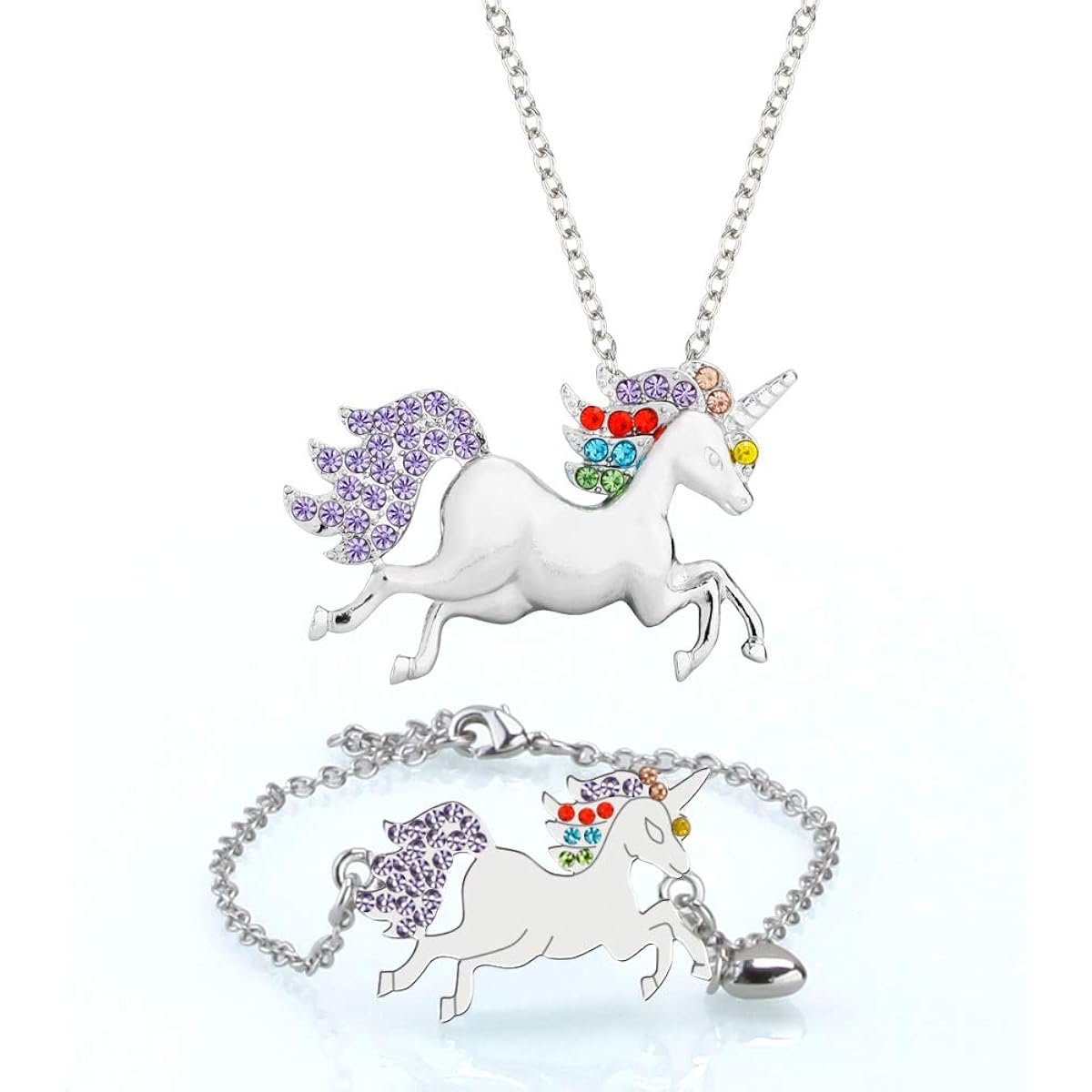 Musical Jewelry Box for Little Girls with 3 Drawers and Jewelry Set, Spinning Unicorn and Rainbow Butterfly Design - Blue Danube Tune, Blue