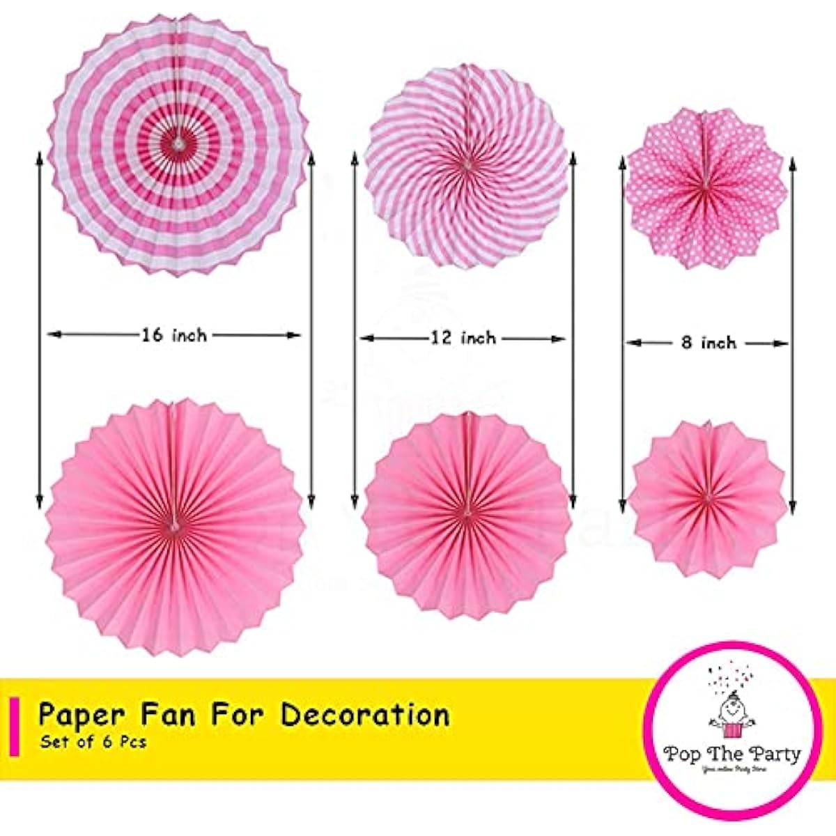Pop The Party Pink Paper Fan with White and Pink Balloons for Birthday Party Decorations
