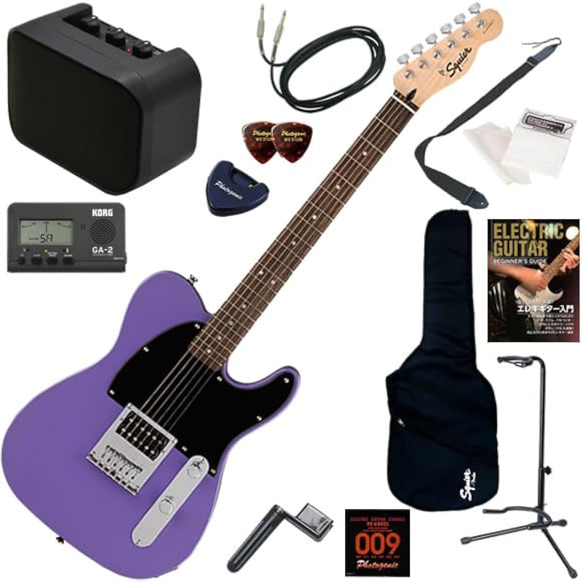 Squier Electric Guitar Beginner's Set of 13 Including a Mini Amp - Sonic Esquire H/UVT (Ultra Violet)