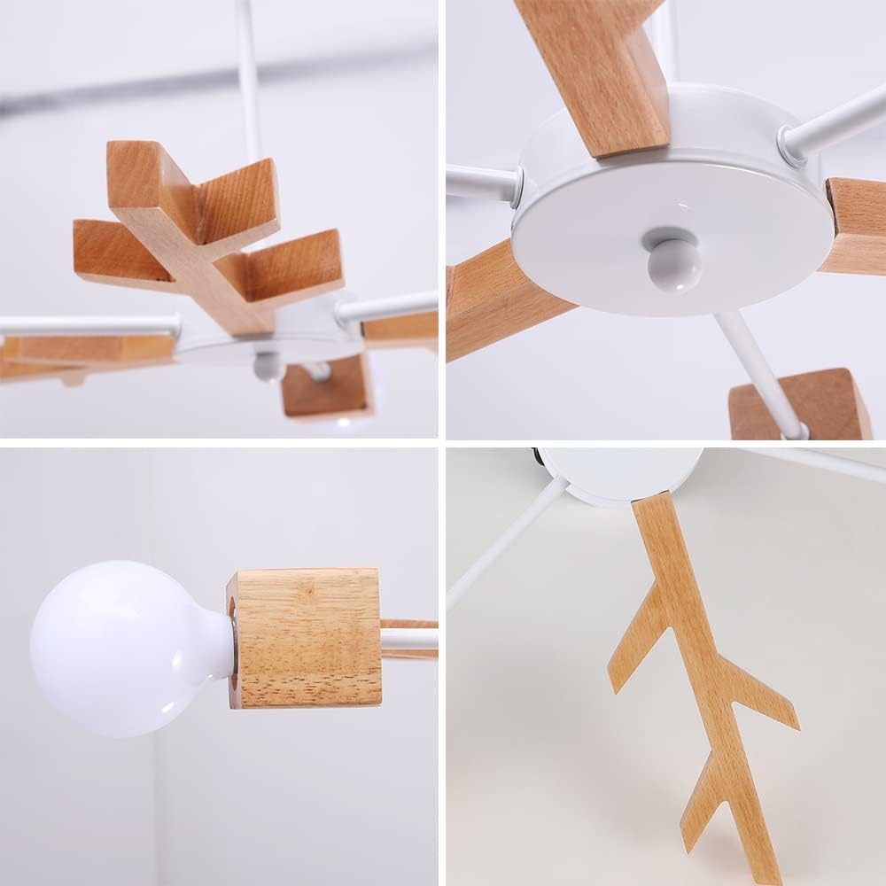 Chende Ceiling Light, Wooden Arm, Antique, 3 Lights, Ceiling Light, Scandinavian Lighting, Stylish, Simple, Compatible with LED Bulbs, Cafe, Children's Room, Kitchen, Living Room, Dining Table, Bedroom, Toilet CEI-001-JP CEI-001-JP-NEW