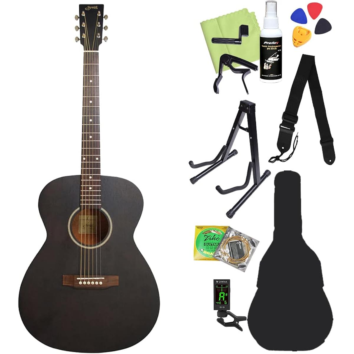 S.Yairi YF-04/BK Black Acoustic Guitar Beginner Set 12-piece Set Folk Guitar Limited Series S Yairi
